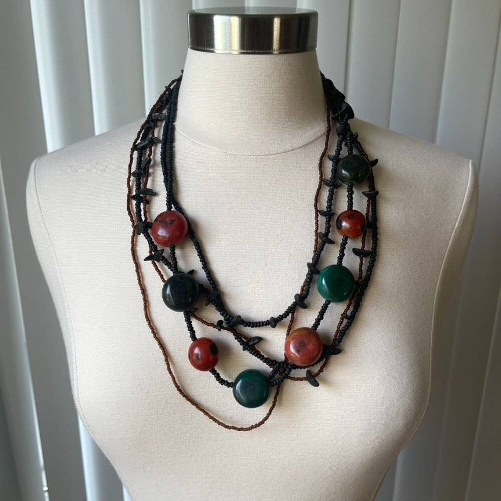 Gorgeous Multi-Material Layered Necklace with heavy-duty bead stringing  In Exce